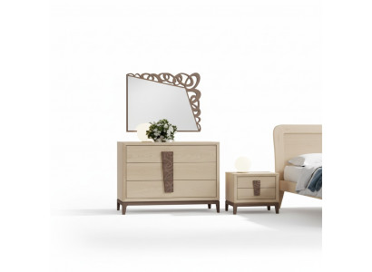 Chambre Luxueuse Ensemble de chambre Commode Miroir Mobilier design Beige 3 pièces Bois