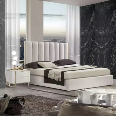 Ensemble de chambre à coucher Luxueux Lit 2x Tables de chevet Design blanc 3 pièces Moderne