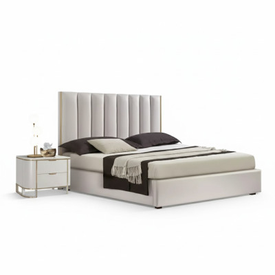 Ensemble de chambre à coucher Luxueux Lit 2x Tables de chevet Design blanc 3 pièces Moderne