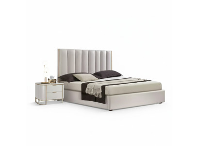 Ensemble de chambre à coucher Luxueux Lit 2x Tables de chevet Design blanc 3 pièces Moderne
