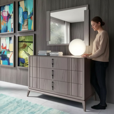 Ensemble de chambre à coucher Luxueux Commode Miroir Design Buffet brun 2 pièces Bois