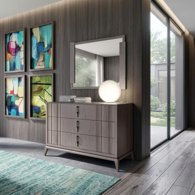 Ensemble de chambre à coucher Luxueux Commode Miroir Design Buffet brun 2 pièces Bois