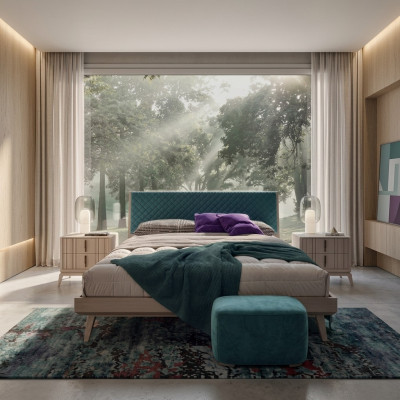 Ensemble de chambre à coucher Lit 2x Table de chevet Bois beige complet Moderne neuf