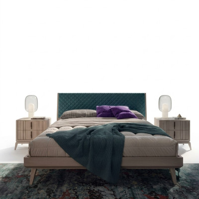 Ensemble de chambre à coucher Lit 2x Table de chevet Bois beige complet Moderne neuf