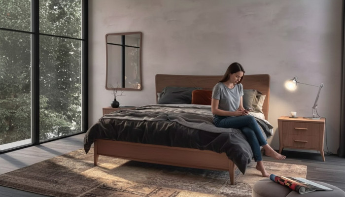 Chambre à coucher Ensemble de luxe Lit 2x Tables de chevet Design nouveau brun 3 pièces Moderne