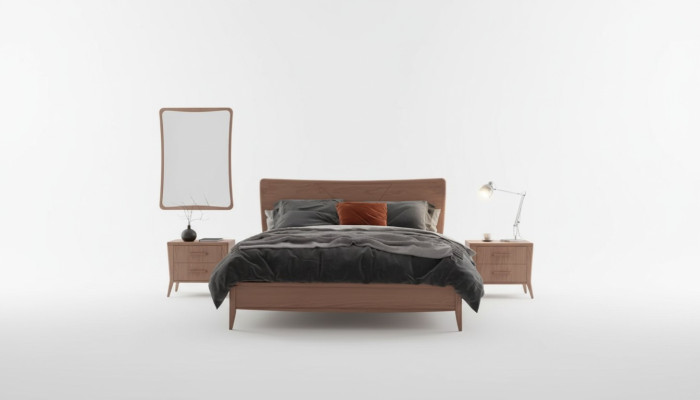 Chambre à coucher Ensemble de luxe Lit 2x Tables de chevet Design nouveau brun 3 pièces Moderne