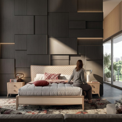 Ensemble de chambre à coucher Lit 2x Tables de chevet Design Luxe nouveau 3 pièces Moderne Bois