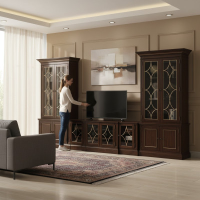 Meuble télé bas 2x vitrine ensemble mural moderne salle de séjour moderne 3 pièces