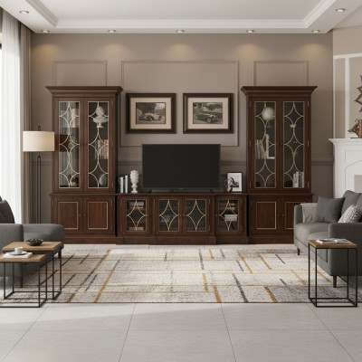 Meuble télé bas 2x vitrine ensemble mural moderne salle de séjour moderne 3 pièces
