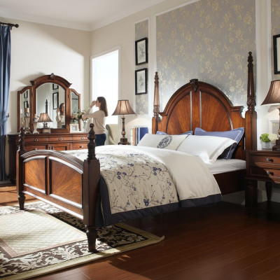 Chambre Lit Classique Nouveau Élégant en Bois Marron Moderne de Luxe