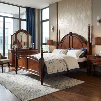 Chambre Lit Classique Nouveau Élégant en Bois Marron Moderne de Luxe