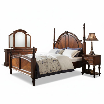 Chambre Lit Classique Nouveau Élégant en Bois Marron Moderne de Luxe