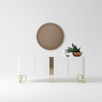 Buffet du salon Miroir Ensemble de luxe Moderne en bois blanc 2 pièces.