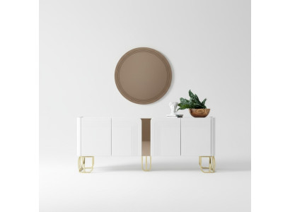 Buffet du salon Miroir Ensemble de luxe Moderne en bois blanc 2 pièces.