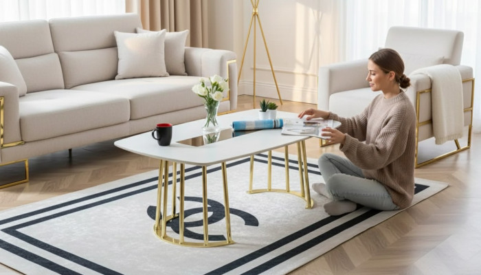 Table basse Blanche Design moderne Meubles de salon Table de luxe nouveau Design de luxe