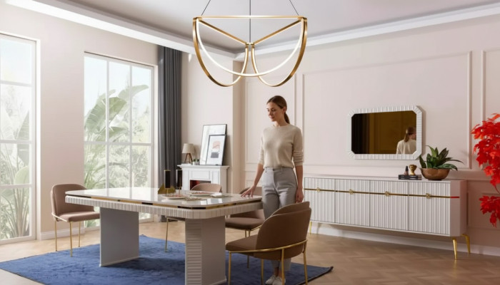Salle à manger Ensemble Table 6x Chaises Buffet Miroir 9pcs Groupe Suite