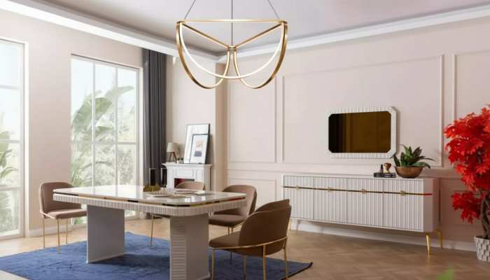Salle à manger Ensemble Table 6x Chaises Buffet Miroir 9pcs Groupe Suite