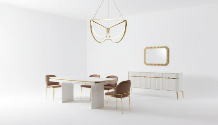 Salle à manger Ensemble Table 6x Chaises Buffet Miroir 9pcs Groupe Suite
