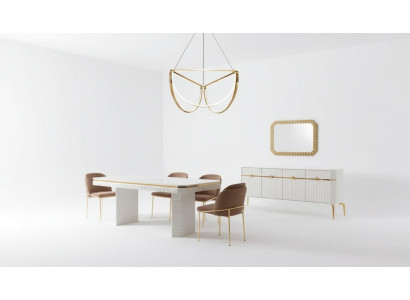 Salle à manger Ensemble Table 6x Chaises Buffet Miroir 9pcs Groupe Suite