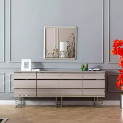 Salon beige Buffet Miroir Design Meubles Console Bois Designer