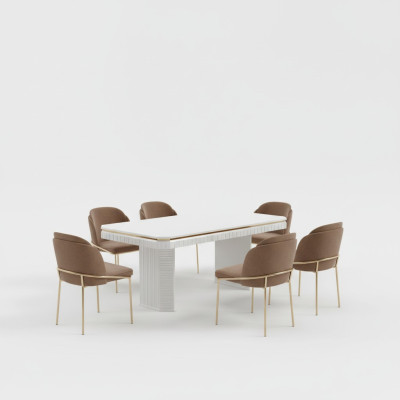 Salle à manger Table à manger 6x Chaise beige Ensemble de salon 7 pièces Meubles en bois de luxe