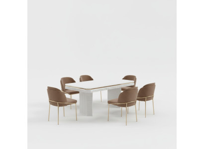 Salle à manger Table à manger 6x Chaise beige Ensemble de salon 7 pièces Meubles en bois de luxe