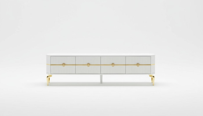 Meuble TV pour le salon Armoire TV Télévision Style Moderne Blanc Luxe Bois