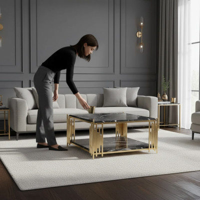 Table basse Salon Meubles Table Luxueuse Table d'appoint Noire Design