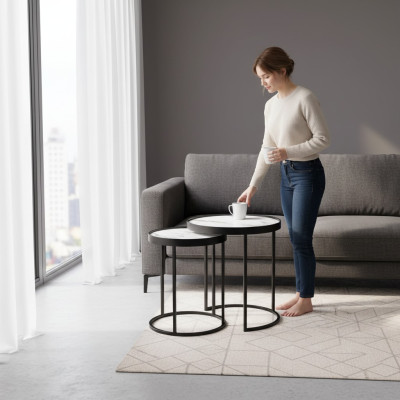 Tables d'appoint 2x Table basse Table basse Table d'appoint en acier inoxydable