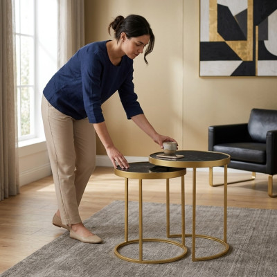 Table d'appoint dorée Matériel de mobilier de salon en acier inoxydable Design nouveau