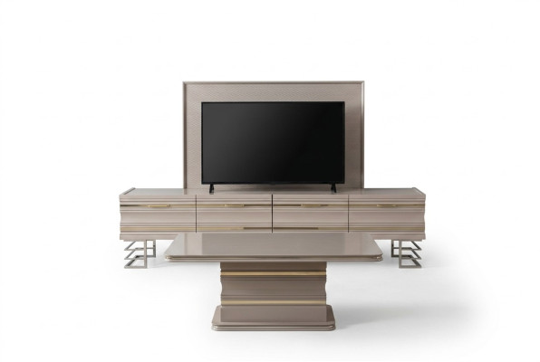 Ensemble de meubles de salon pratique comprenant un support TV mural, une table basse et un meuble de rangement.
