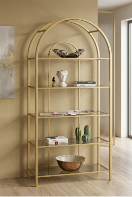 Salle de séjour Étagère Séparateur de pièce Étagère debout Bibliothèque Rangement Or