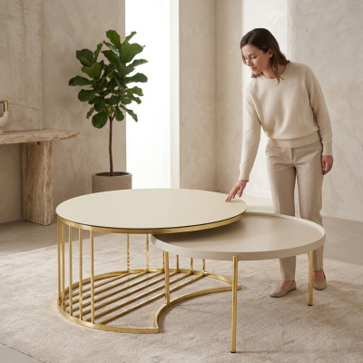 2 tables basses modernes en acier inoxydable Table basse Table de salon nouvelle or