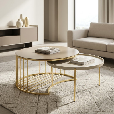 2 tables basses modernes en acier inoxydable Table basse Table de salon nouvelle or