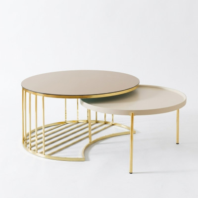 2 tables basses modernes en acier inoxydable Table basse Table de salon nouvelle or