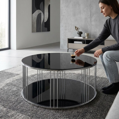 Table basse Mobilier Luxe nouvelle noir Moderne Design Salon acier inoxydable