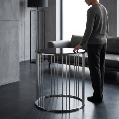 Table d'appoint Salon Mobilier Matériau Acier Inoxydable Noir Design Moderne