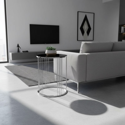 Table d'appoint Salon Mobilier Matériau Acier Inoxydable Noir Design Moderne