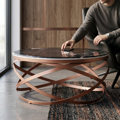 Table basse ronde Mobilier de luxe noir et moderne de nouveau design brun pour salon.