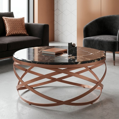 Table basse ronde Mobilier de luxe noir et moderne de nouveau design brun pour salon.