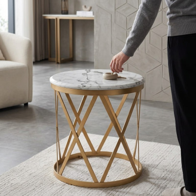 Table d'appoint pour salon en or, Mobilier moderne en acier inoxydable, Design nouveau