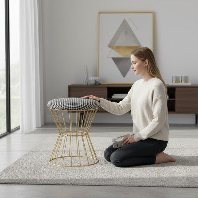 Tabouret Repose-pieds Cube Mobilier de Luxe Style de Design Lounge Club Tissu