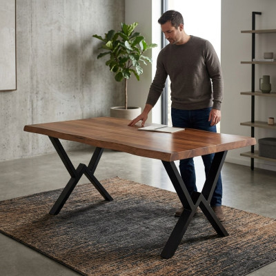 Salle à manger Table à manger Meubles de luxe Table de cuisine en bois neuve Marron Table moderne