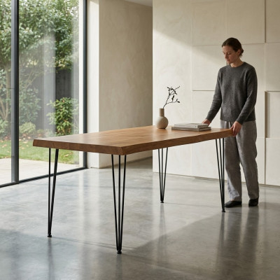 Salle à manger Table de salle à manger Mobilier de luxe Table de cuisine en bois neuve Table brune Moderne