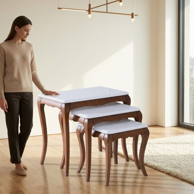 Table d'appoint 3x Mobilier de salon Matériau Bois Blanc Design Moderne