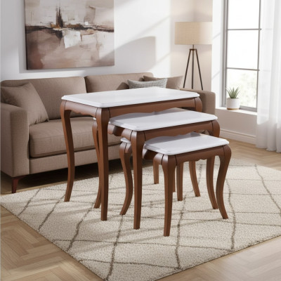 Table d'appoint 3x Mobilier de salon Matériau Bois Blanc Design Moderne