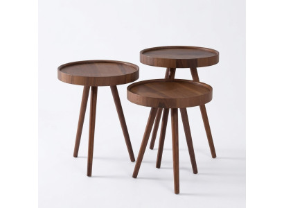 Table d'appoint 3x Table lamp table ronde décorative table canapé table bois brun