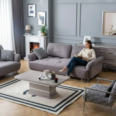 Canapé 3 places Textile Salon Design Moderne Nouveau Luxe Blanc gris