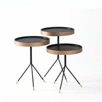 Table d'appoint 3x Table ronde décorative Lampe de table Table de canapé Table en bois Noir