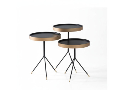 Table d'appoint 3x Table ronde décorative Lampe de table Table de canapé Table en bois Noir